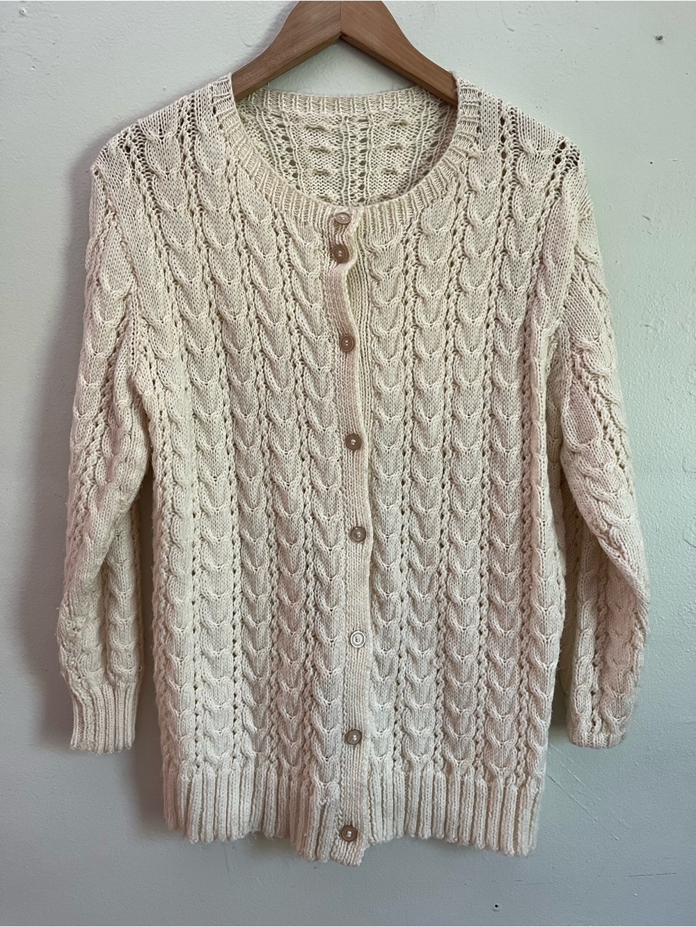 Handmade knit Cream Cable Knit Button-Front Women's Sweater